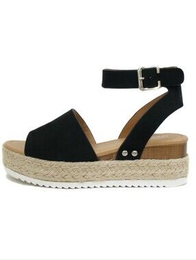 Soda Topic Platform Wedge Sandal Open Toe Buckle Ankle Strap Espadrilles Casual